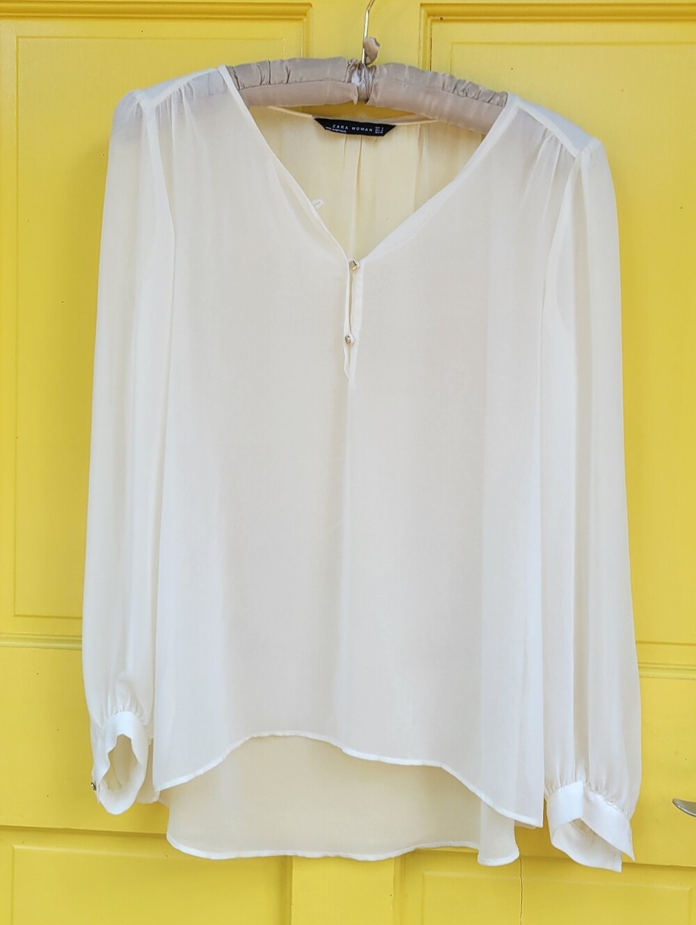 Zara Woman Ivory Sheer Romantic Peasant Blouse Quiet Luxury Top M
